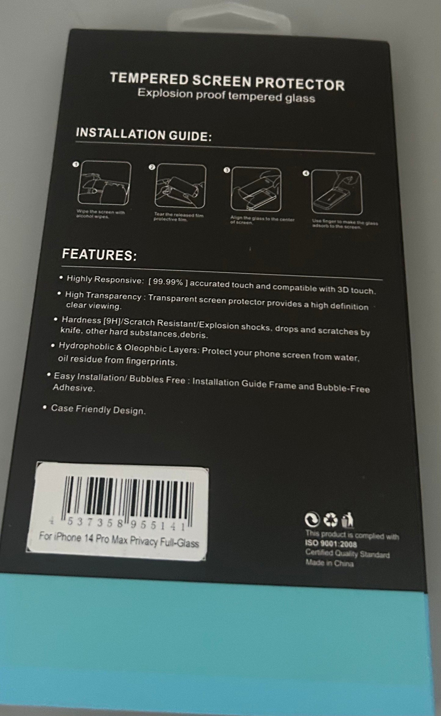 Tempered glass screen protector for iPhone 14 pro max